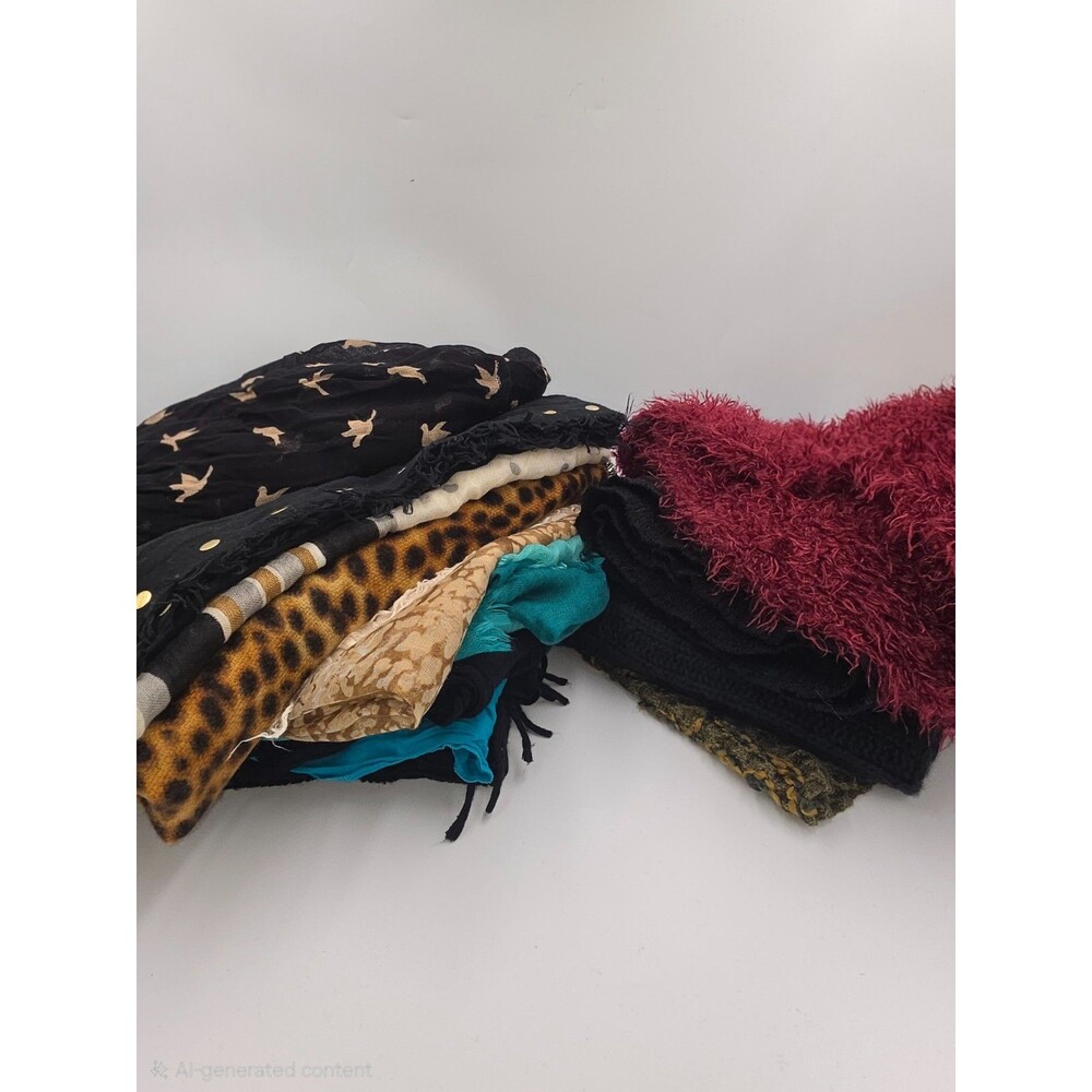 Women’s Scarf Lot of 14 Assorted Brands Colors Prints Fabrics Fashion Bundle